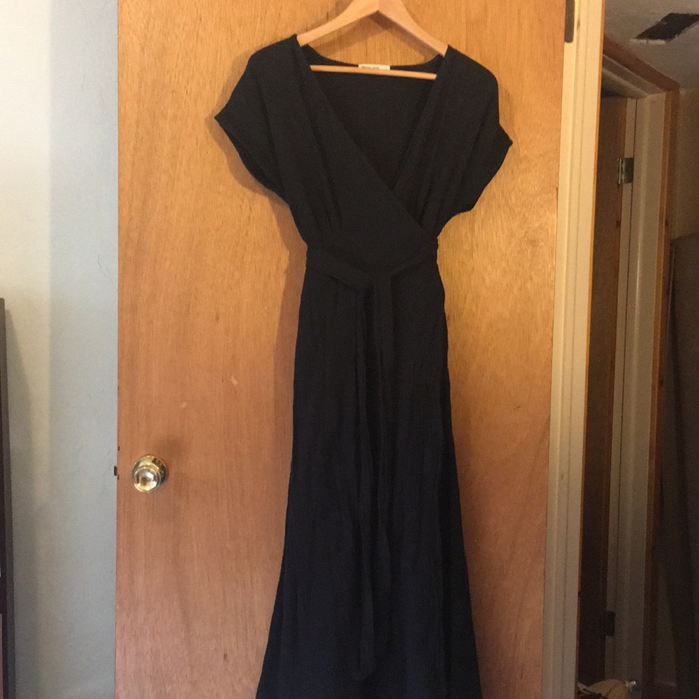 Black Cotton Wrap Dress